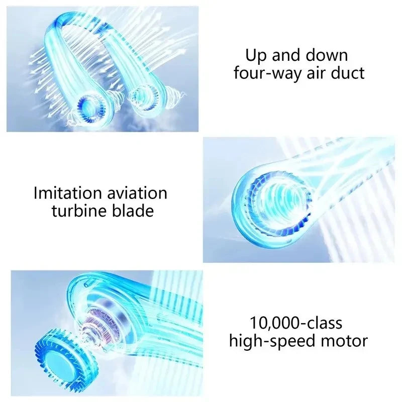 2024 new ceiling fan USB rechargeable portable small fan students office sports digital display ceiling fan hanging neck fan